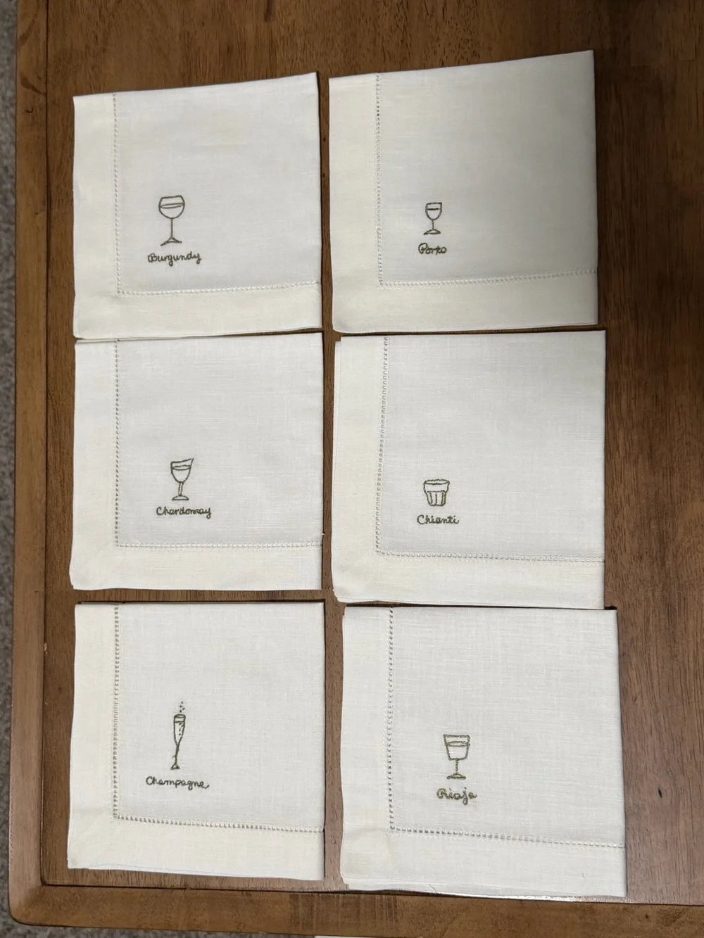 Williams-Sonoma Cheese Cocktail Napkins Linen Cotton Green Embroidered